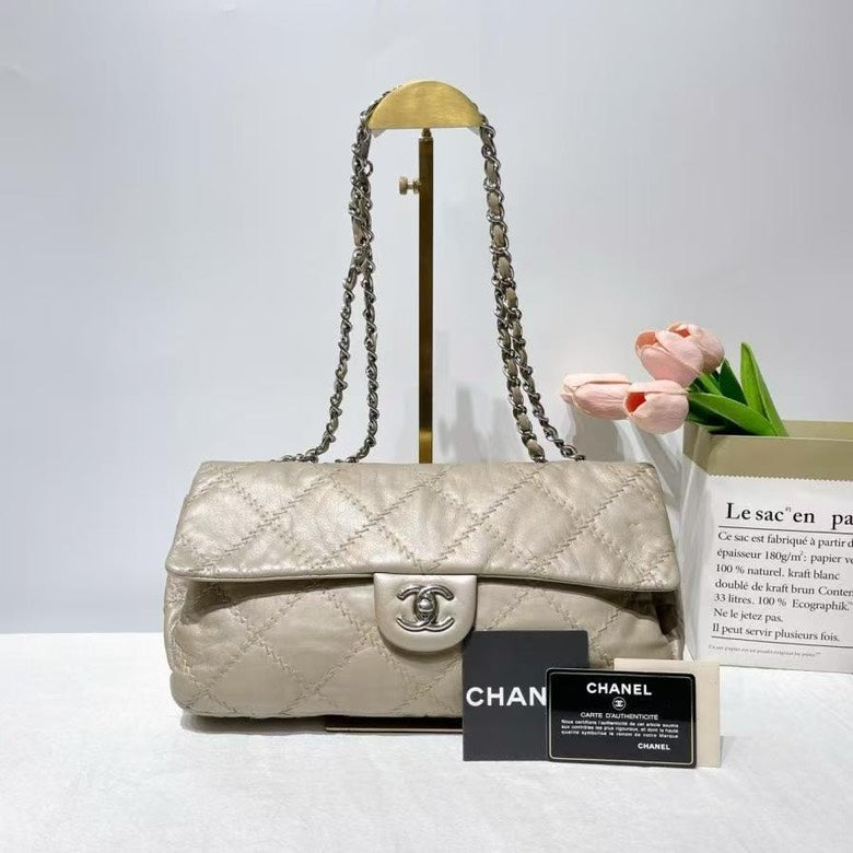 Chanel Beige Quilted Leather Shoulder Bag - BCQ