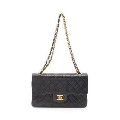 CHANEL Matelassé Double Flap Chain Shoulder Bag Lambskin Black Gold Hardware Vintage