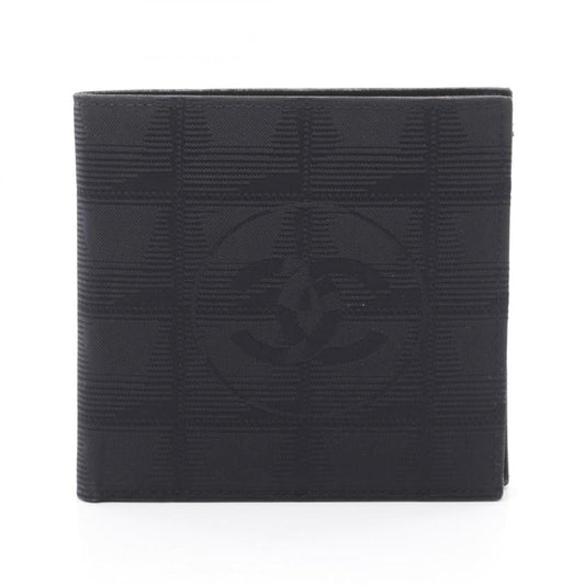CHANEL New Travel Line Bi-fold Wallet Black Nylon Canvas Leather Silver Hardware