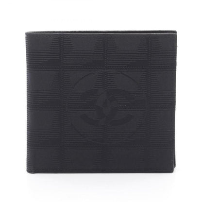 CHANEL New Travel Line Bi-fold Wallet Black Nylon Canvas Leather Silver Hardware