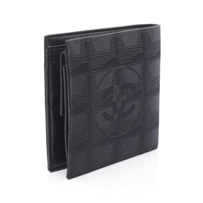 CHANEL New Travel Line Bi-fold Wallet Black Nylon Canvas Leather Silver Hardware