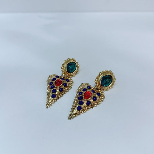 Preloved Chanel Statement Multicolor Gold Earrings