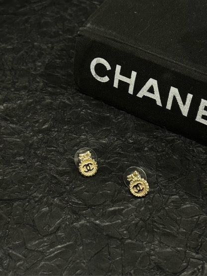 Chanel CC Bow Stud Earrings Gold Earrings