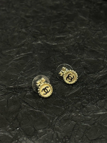 Chanel CC Bow Stud Earrings Gold Earrings