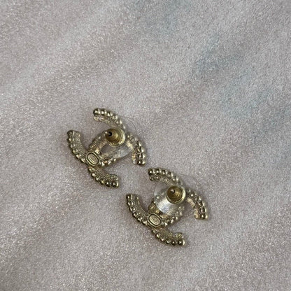 Chanel CC Logo Lined Row Black & White Strass Earrings
