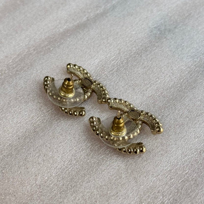 Chanel CC Logo Lined Row Black & White Strass Earrings