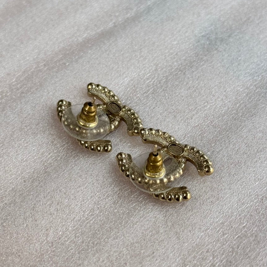 Preloved Chanel CC Logo Lined Row Black & White Strass Earrings