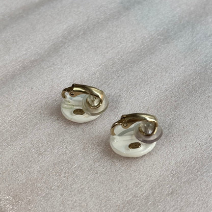 CHANEL Matelasse Dot Coco Mark Circle Earrings White Black Gold Hardware