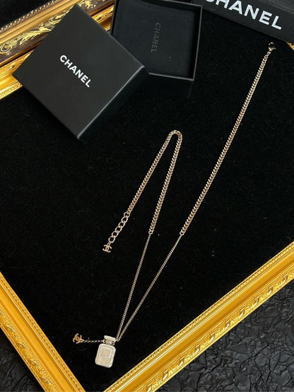 Chanel No Perfume Bottle Double C Diamond Necklace cm Gold Pendant