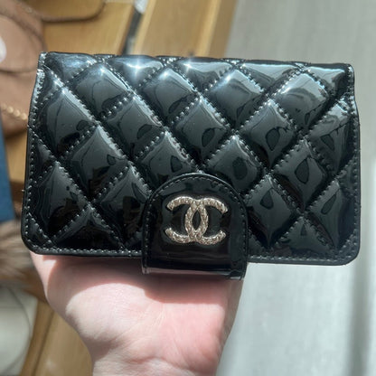 Chanel Patent Leather Black Quilted Wallet