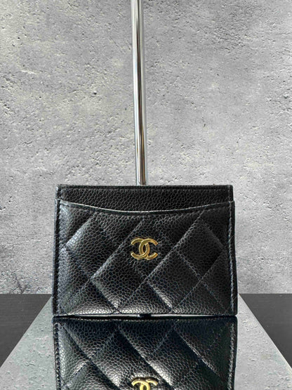 Chanel Caviar Card Holder RE | Black Quilted Leather Small Goods
