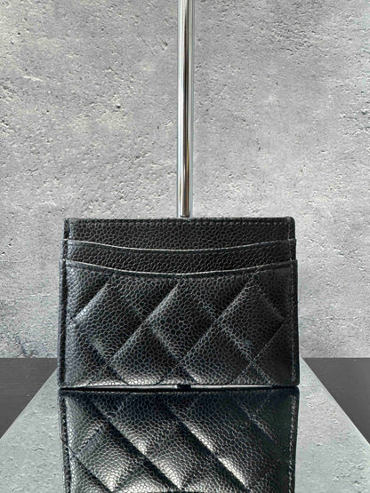Chanel Caviar Card Holder RE | Black Quilted Leather Small Goods