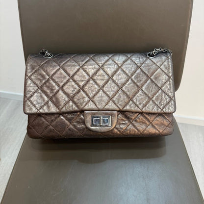 Chanel . Dark Brown Iridescent Double Flap GM Shoulder Bag