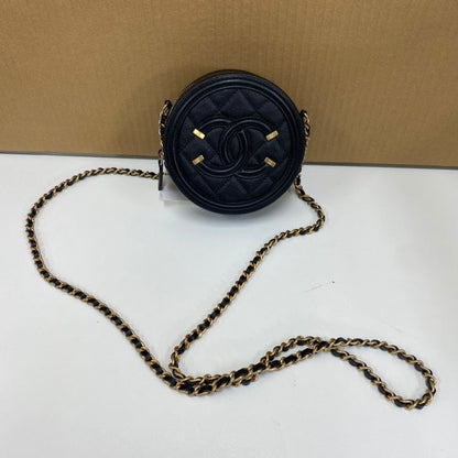 Chanel Caviar Skin Black Round Crossbody Bag E