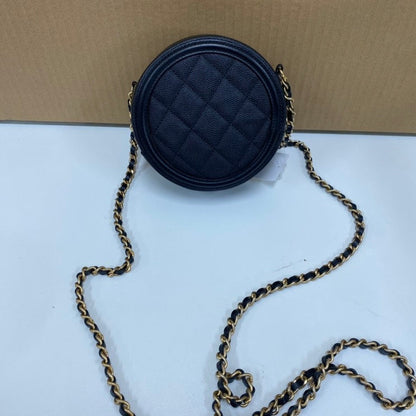 Chanel Caviar Skin Black Round Crossbody Bag E