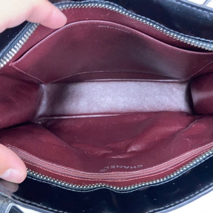 Chanel Square Tote Bag Black Patent Leather Handbag E