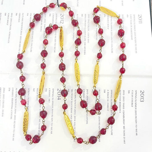 Chanel Red and Gold Rank A Necklace