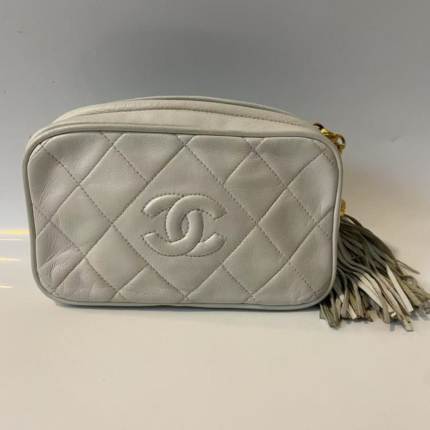 Chanel Vintage Camera Bag Off White Leather Crossbody