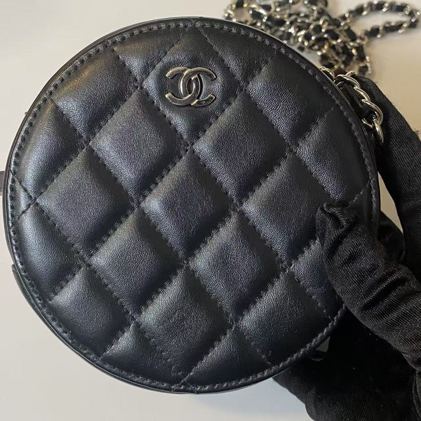 Chanel Round Quilted Leather Crossbody Bag in Black