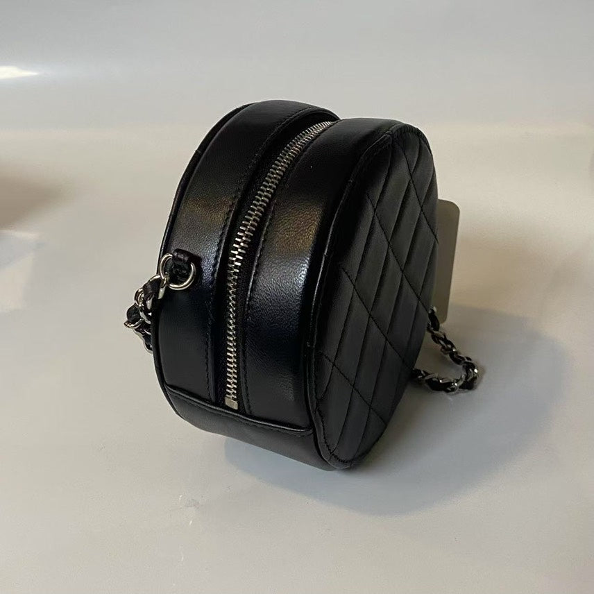 Chanel Round Quilted Leather Crossbody Bag in Black