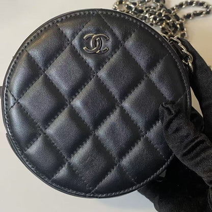 Chanel Round Quilted Black Leather Crossbody Bag
