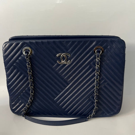 Chanel Vintage Blue Leather Quilted Tote Bag – Preloved Designer Handbag