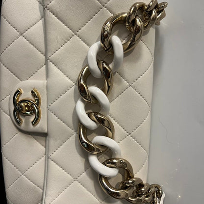 Chanel Classic Flap Bag White Leather Shoulder Bag
