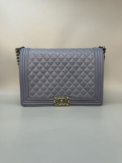 Chanel Le Boy Maxi Grey Lambskin Shoulder Bag