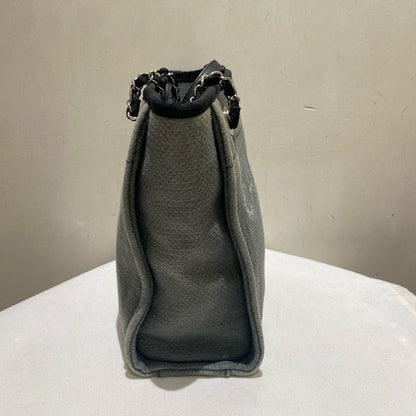 Chanel Deauville Tote Black PM Size Canvas Shoulder Bag