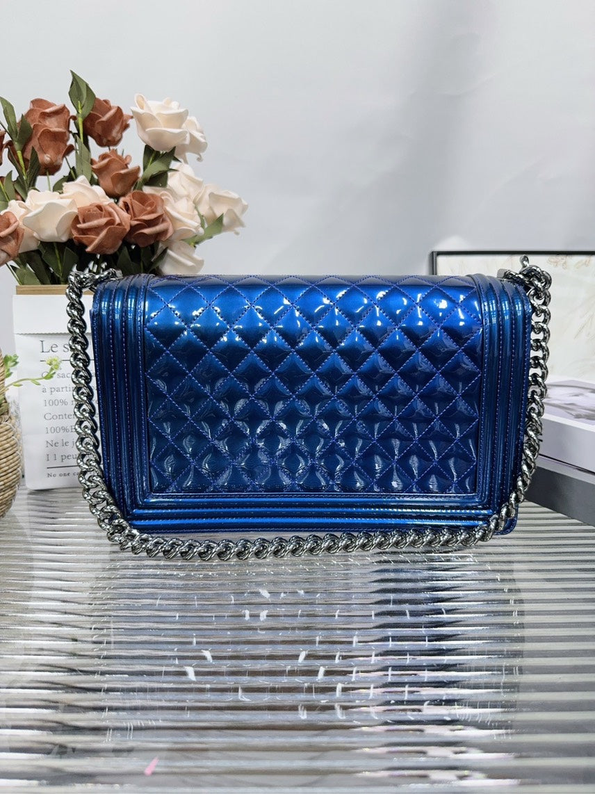 Chanel Preloved Leboy HFY Quilted Blue Shoulder Bag