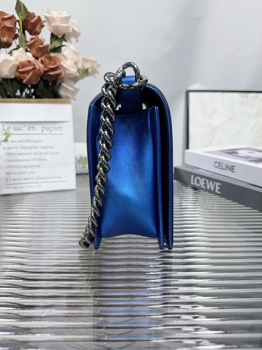 Chanel Preloved Leboy HFY Quilted Blue Shoulder Bag