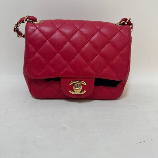 Preloved Chanel CF Mini Square Bag Red Leather Crossbody