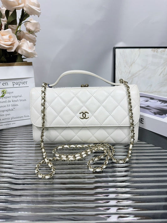 Preloved Chanel HFY Quilted White Leather Shoulder Bag