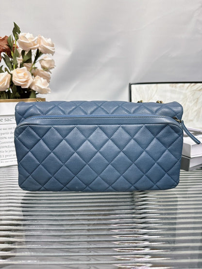 Chanel HFY Blue Quilted Leather Crossbody Bag