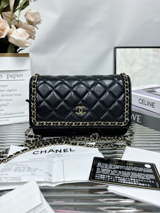 Chanel Preloved WOC Black Quilted Leather Crossbody Bag