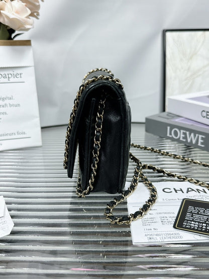 Chanel Preloved WOC Black Quilted Leather Crossbody Bag