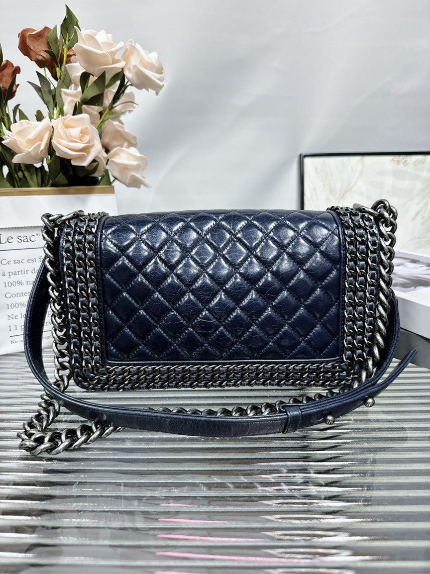 Chanel Le Boy Bag Navy Quilted Leather Crossbody