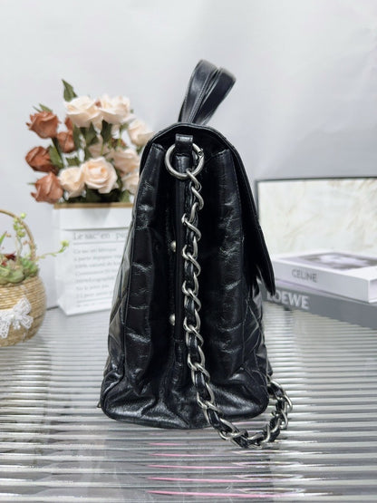 Chanel Quilted Black Leather Shoulder Bag HFY