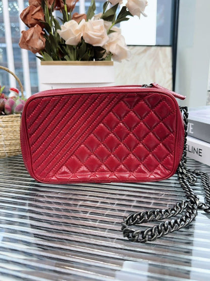 Chanel Quilted Camera Crossbody Bag in Red Leather