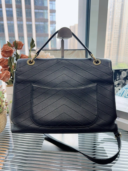 Chanel Chevron Black Leather Shoulder Bag