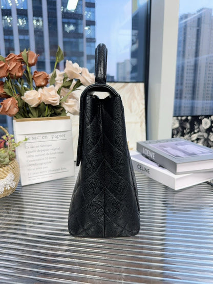 Chanel Classic Quilted Black Leather Top Handle Bag HFY
