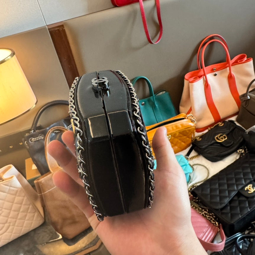 Chanel Black Chain Embellished Leather Clutch Bag