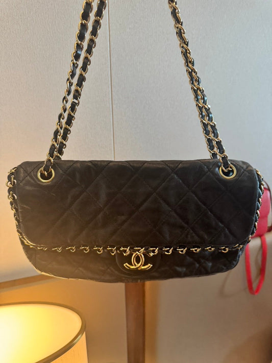 Preloved Chanel Classic Black Quilted Leather Shoulder Bag