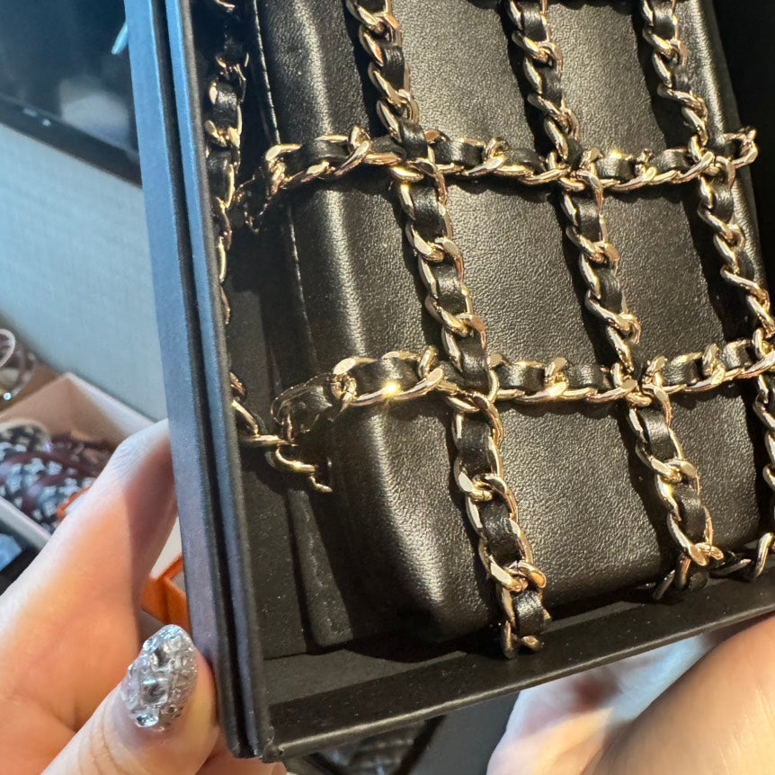 Preloved Chanel Chain Mail Wristlet Black Satin Mini Bag
