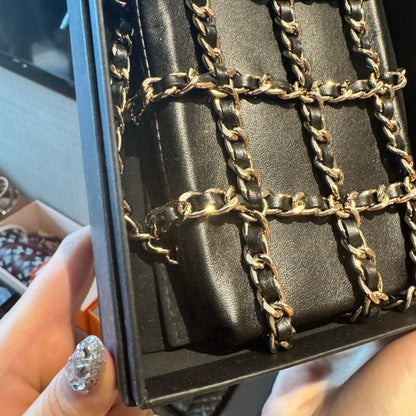 Preloved Chanel Chain Mail Wristlet Black Satin Mini Bag