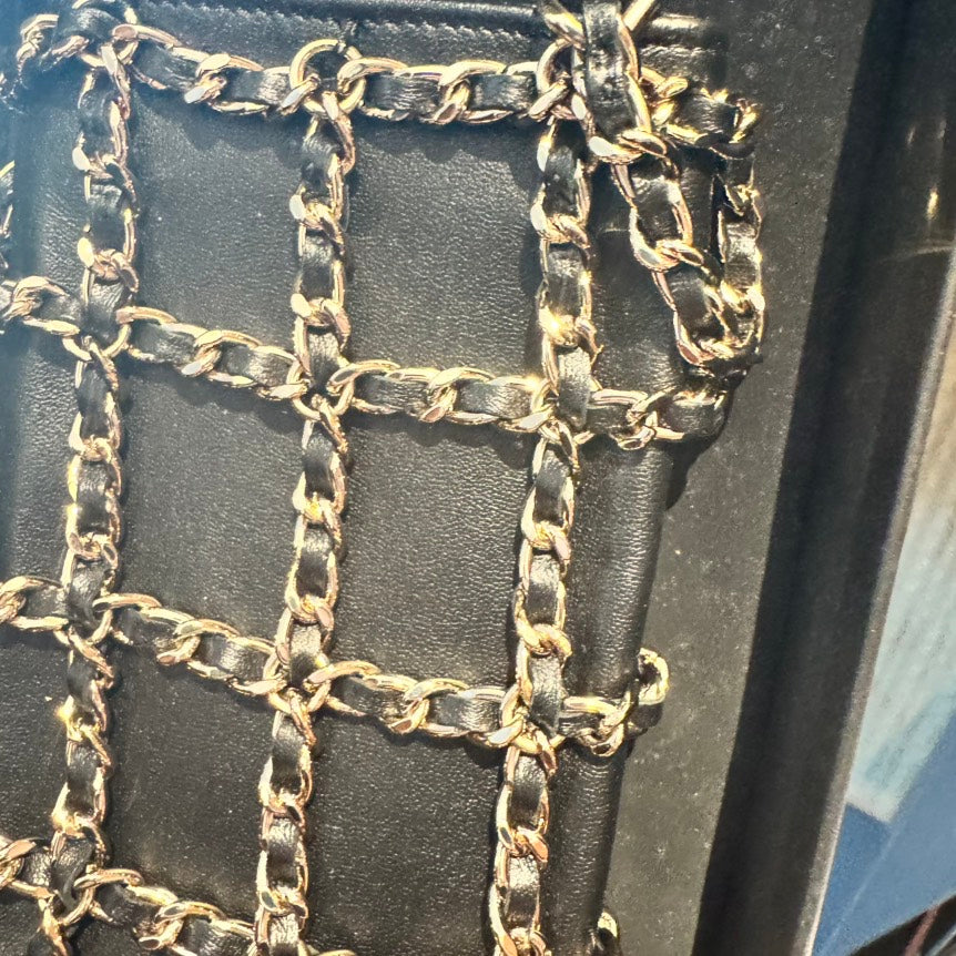Preloved Chanel Chain Mail Wristlet Black Satin Mini Bag