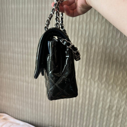 Chanel Classic Quilted Black Patent Leather Shoulder Bag