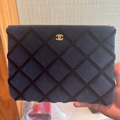 Chanel Navy Clutch Bag Quilted Suede
