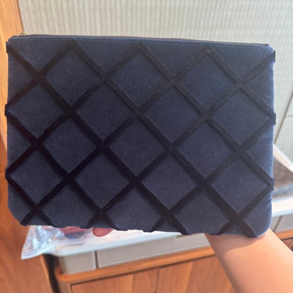 Chanel Navy Clutch Bag Quilted Suede