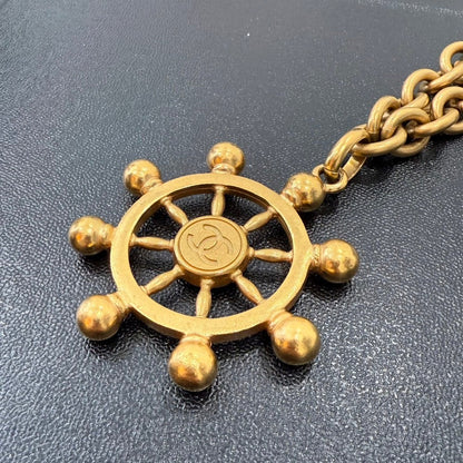 Vintage Chanel Ship Wheel Pendant Necklace P GT